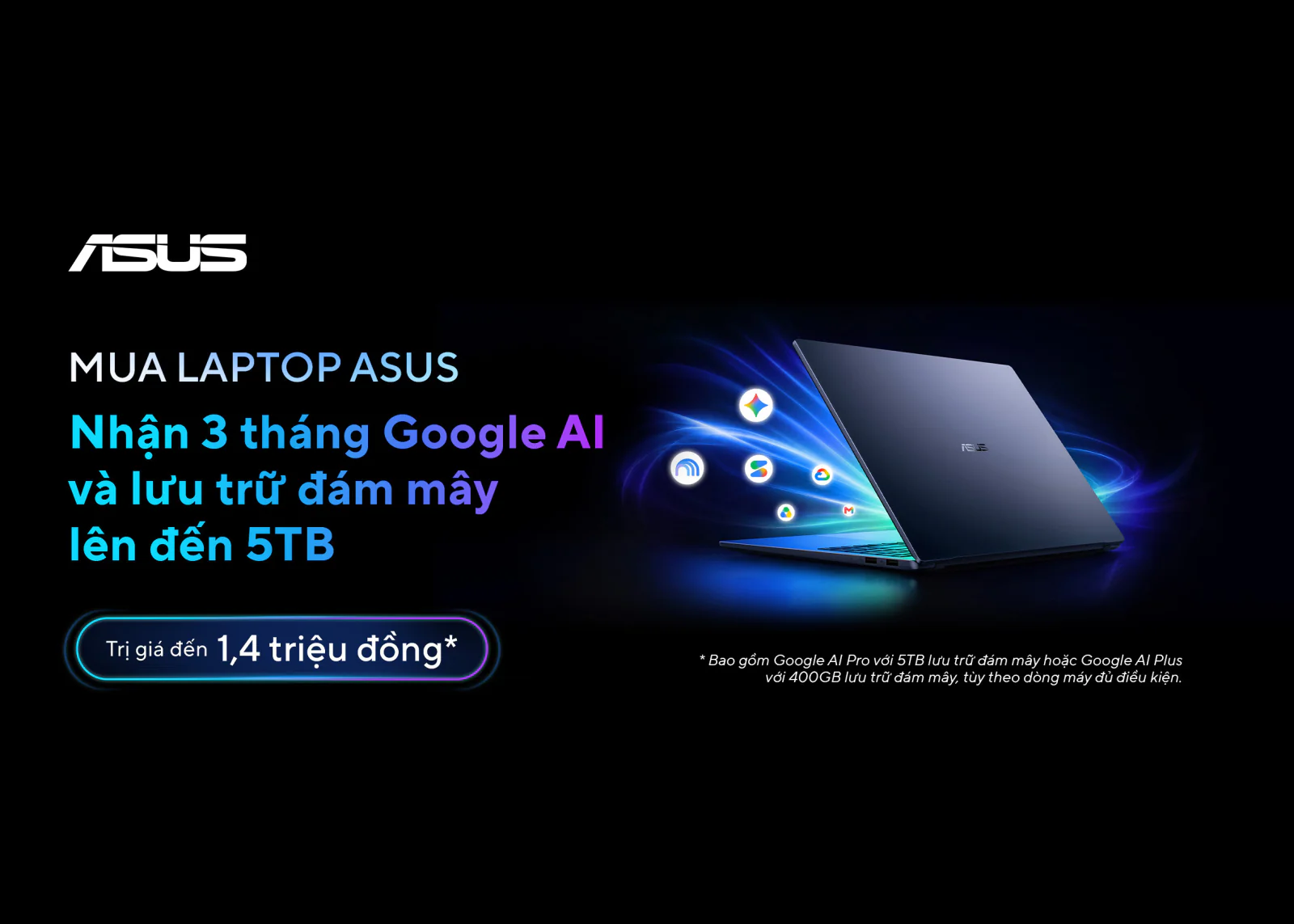 Mua laptop ASUS, ROG nhận 3 tháng Google AI