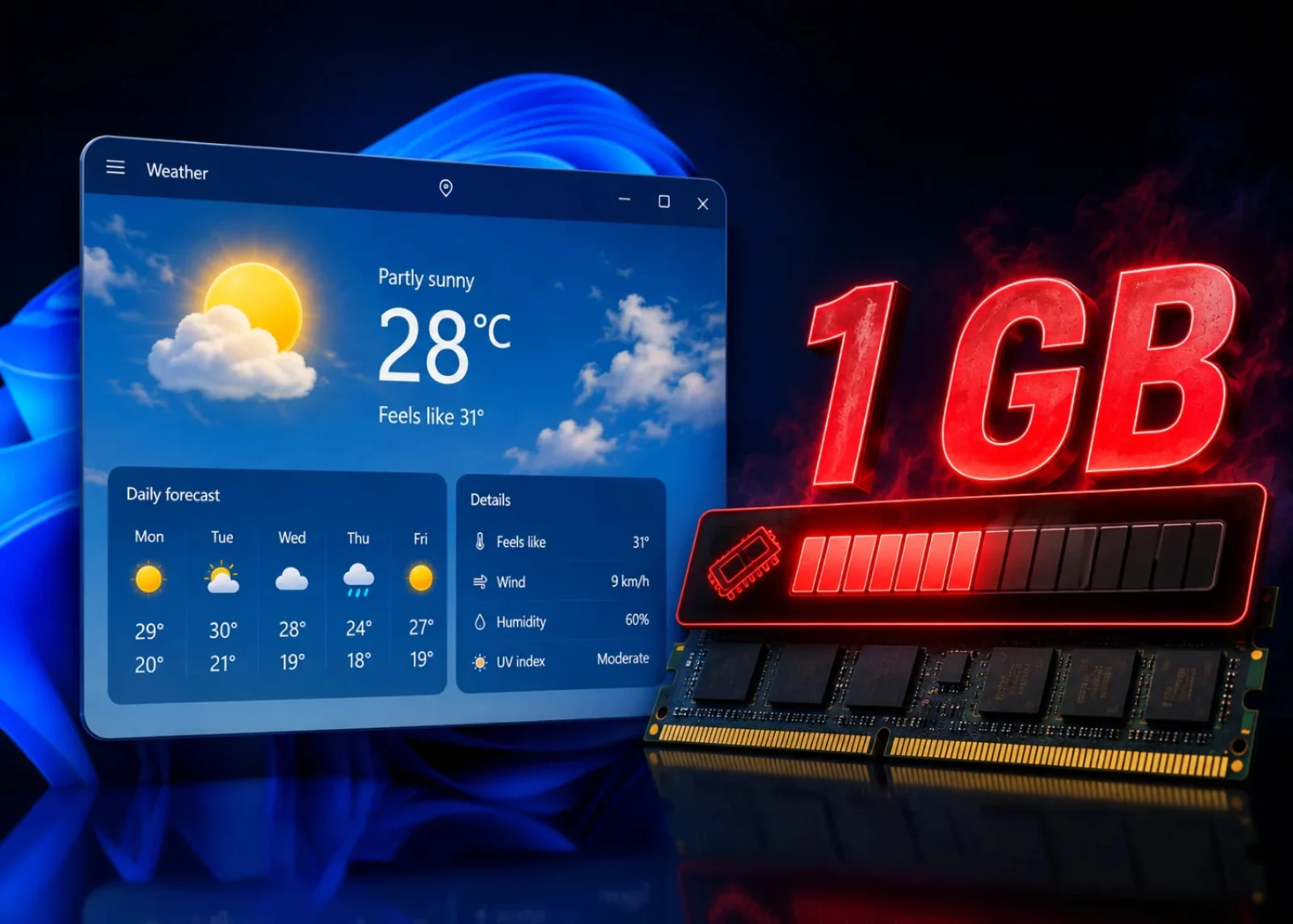 Ứng dụng thời tiết Windows 11 gặp lỗi khiến RAM tăng cao